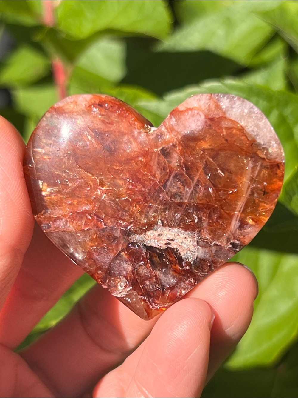 Fire (1) quartz heart with stand | crystal